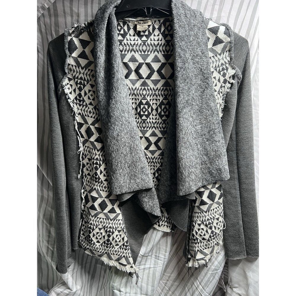 Anama Aztec Geometric Open Front Cardigan Sweater‎ Women's Size Medium EUC